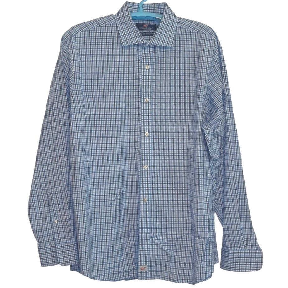 Vineyard Vines Cooper Shirt Mens Blue Plaid Classic Fit Stretch Hamptons Xl